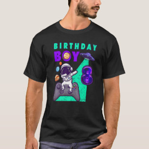 Birthday Boy 8 Gamer Dabbing Astronaut 8 Year Old T-Shirt