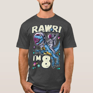 Birthday Boy 8 Year Old, Astronaut, Dinosaur, RAWR T-Shirt