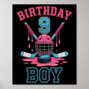 Birthday Boy 9 Hockey Fan Youth Fun Celebration Te Poster