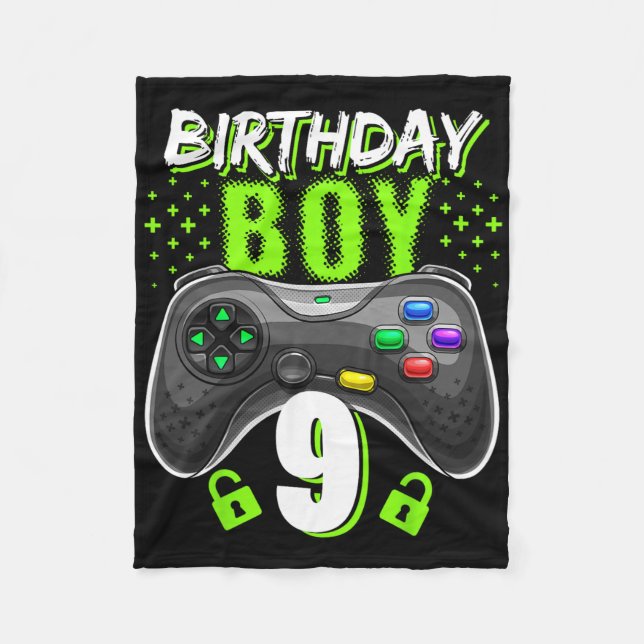 Birthday Boy 9 Video Game Controller Gamer 9th Bir Fleece Blanket (Front)