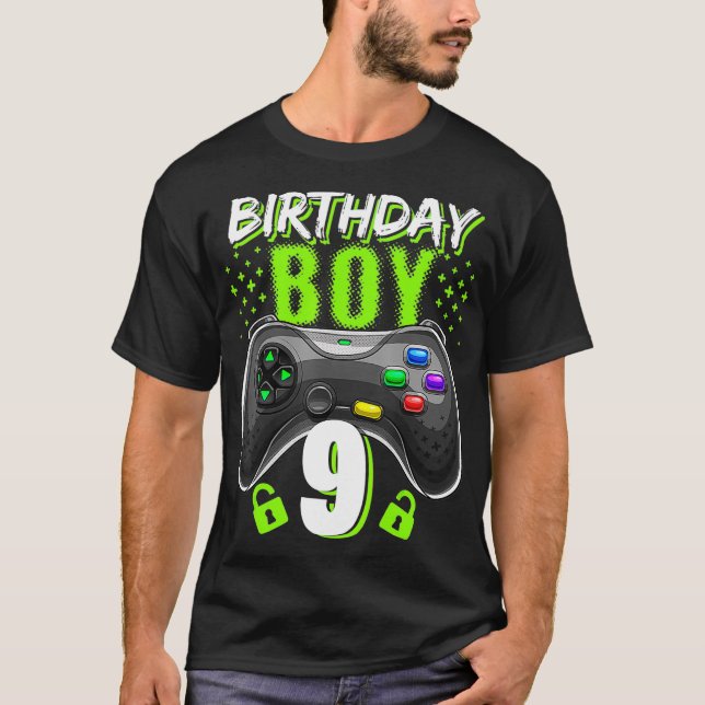 Birthday Boy 9 Video Game Controller Gamer 9th Bir T-Shirt (Front)