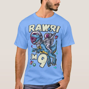 Birthday Boy 9 Year Old, Astronaut, Dinosaur, RAWR T-Shirt