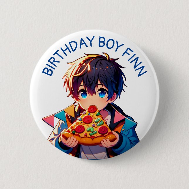 Birthday Boy  | Anime Boy's Pizza Party 6 Cm Round Badge (Front)