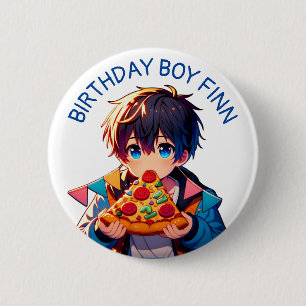 Birthday Boy Anime Boy's Pizza Party 6 Cm Round Badge