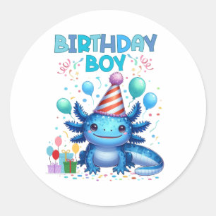 Birthday Boy Axolotl Vibes Cute Party Design Classic Round Sticker