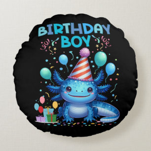 Birthday Boy Axolotl Vibes Cute Party Design Round Cushion