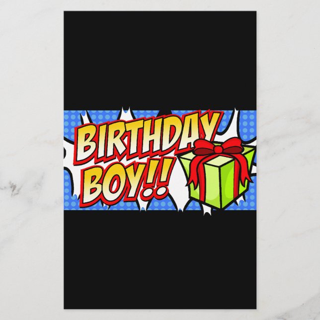 Birthday Boy Banner Stationery (Front)