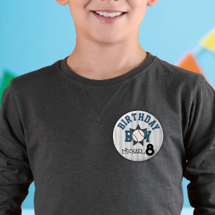 Birthday boy baseball custom name number 6 cm round badge