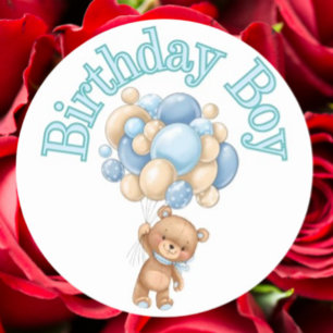 Birthday Boy Bear Baby Shower Classic Round Sticker