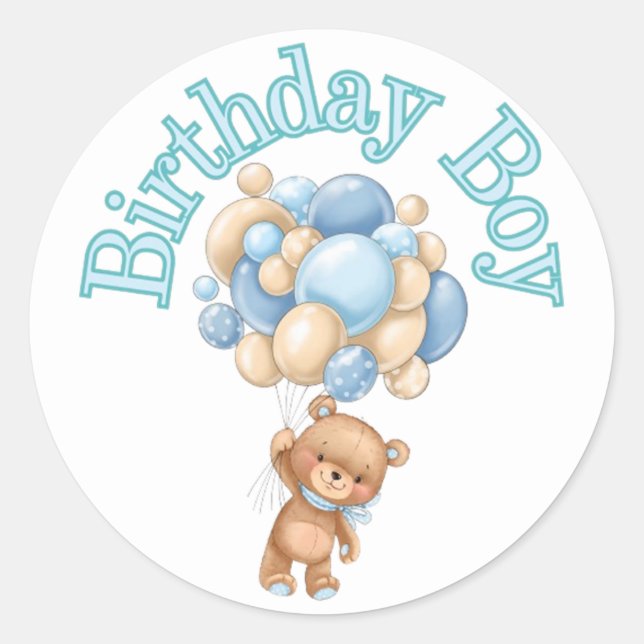 Birthday Boy Bear Baby Shower  Classic Round Sticker (Front)