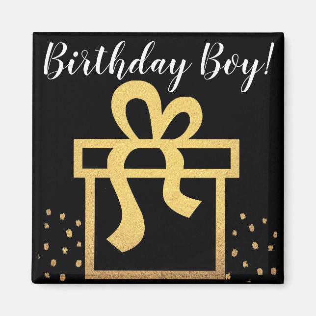 Birthday Boy Black and Gold Faux Foil Magnet (Front)