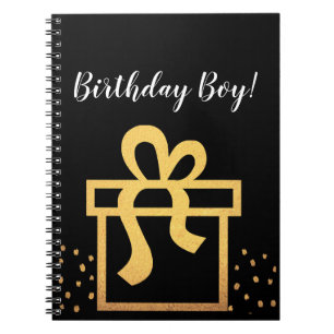 Birthday Boy Black and Gold Faux Foil Notebook