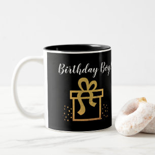 Birthday Boy Black and Gold Faux Foil Two-Tone Coffee Mug
