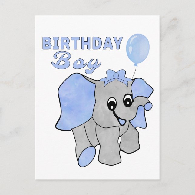 Birthday Boy Blue Baby Elephant  Postcard (Front)