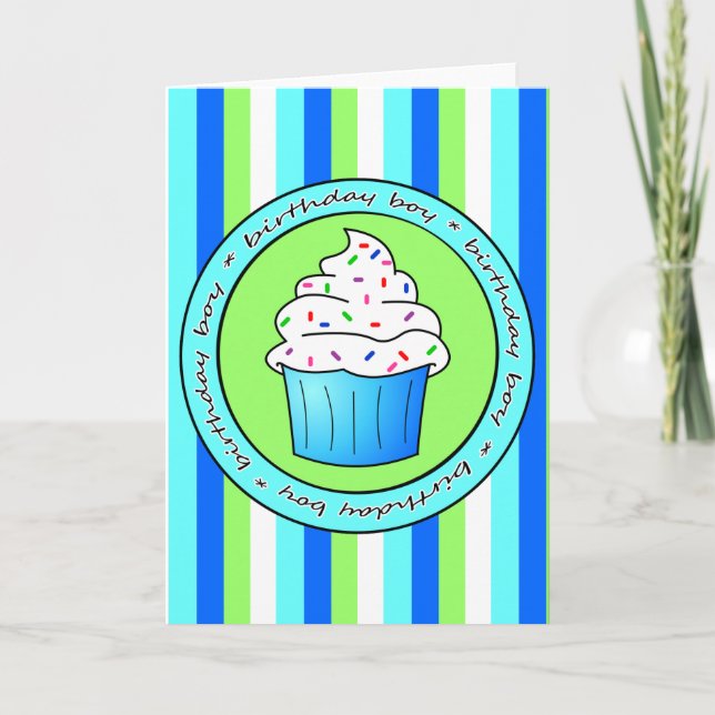 Birthday Boy Blue Cupcake with Sprinkles Card (Front)