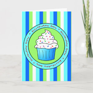 Birthday Boy Blue Cupcake with Sprinkles Card