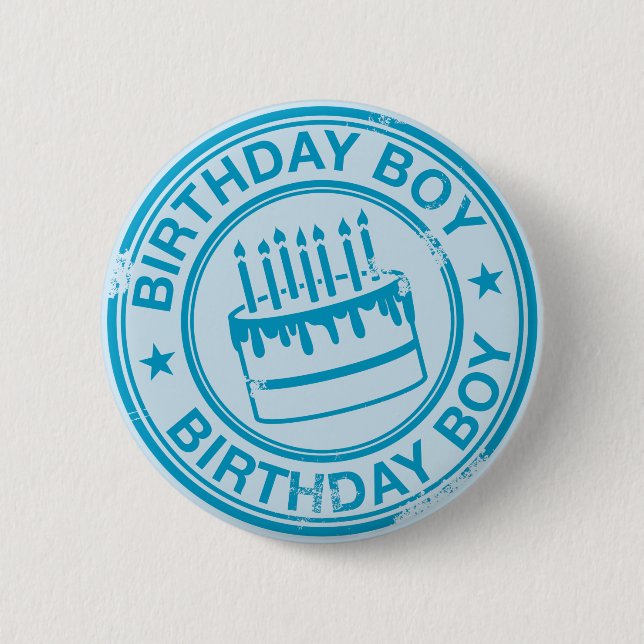 Birthday Boy -blue rubber stamp effect- 6 Cm Round Badge (Front)