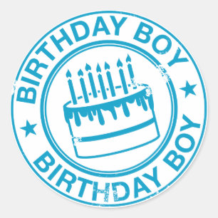 Birthday Boy -blue rubber stamp effect- Classic Round Sticker