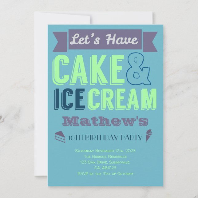 Birthday Boy Cake Ice cream Party Invitation (Front)