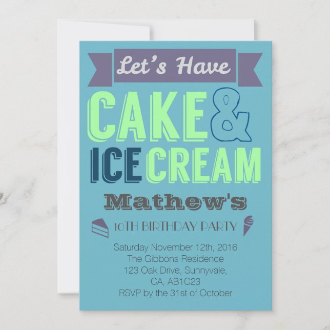 Birthday Boy Cake Ice cream Party Invitation (Front)