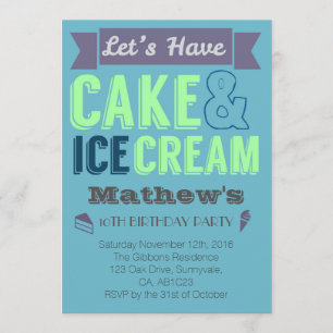 Birthday Boy Cake Ice cream Party Invitation