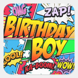 Birthday Boy Comic Book Square Sticker