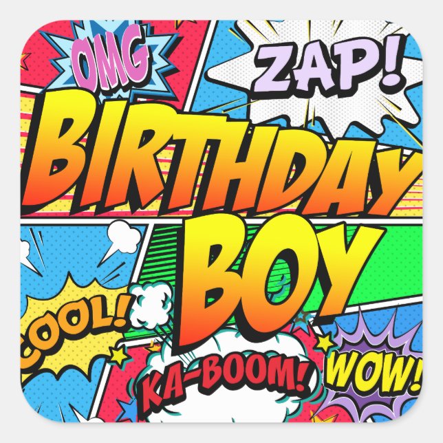 Birthday Boy Comic Book Square Sticker (Front)