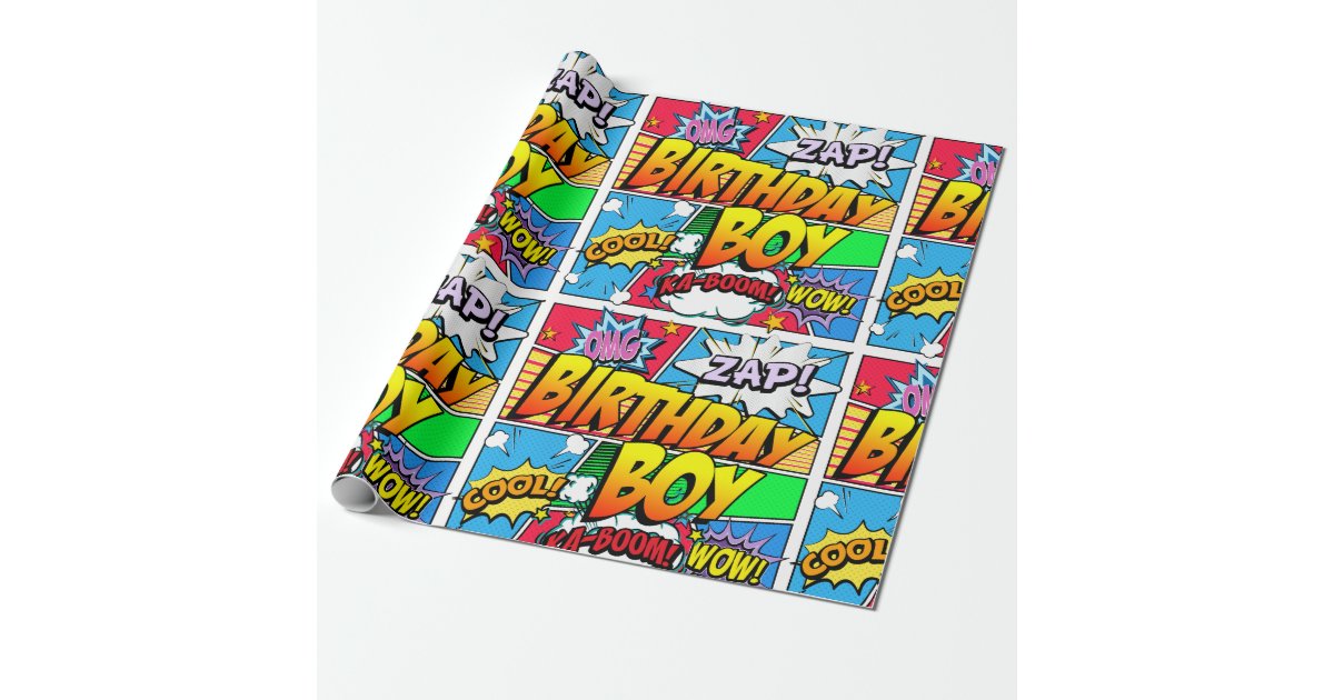 Birthday Boy Comic Book Wrapping Paper Zazzle