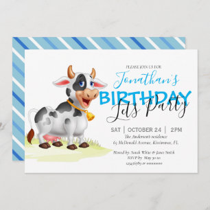 Birthday Boy Cow fun farm party  invitation
