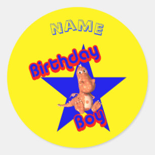 Birthday Boy Cute Dinosaur Personalised Classic Round Sticker