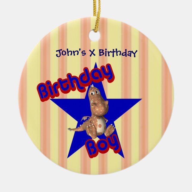 Birthday Boy Cute Dragon Customisable Ornament (Front)