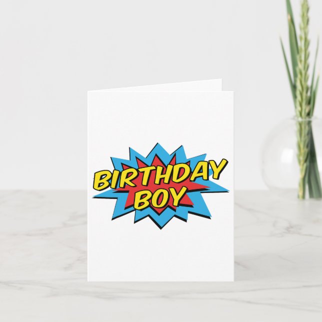 Birthday Boy Cute Kids Superhero Matching Comic Bi Card (Front)