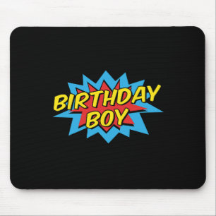 Birthday Boy Cute Kids Superhero Matching Comic Bi Mouse Mat