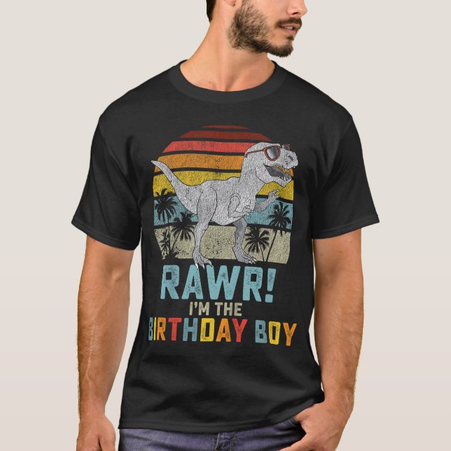 Birthday Boy Dino T Rex Dinosaur Boys Matching Fam T-Shirt (Front)