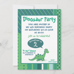 Birthday boy dinosaur blue green invitation