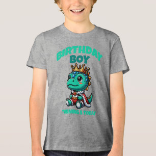 Birthday Boy Dinosaur T-Shirt - Custom Age Tri-Blend Shirt