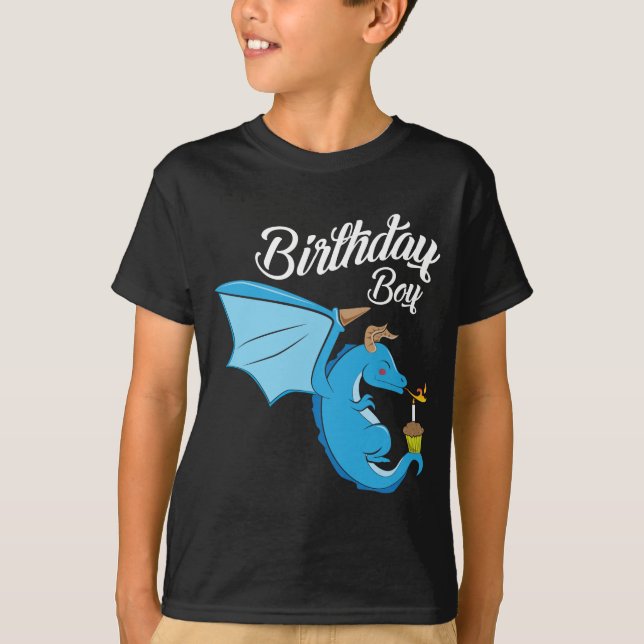 Birthday Boy Dragon Gift Cupcake Candle Fire T-Shirt (Front)