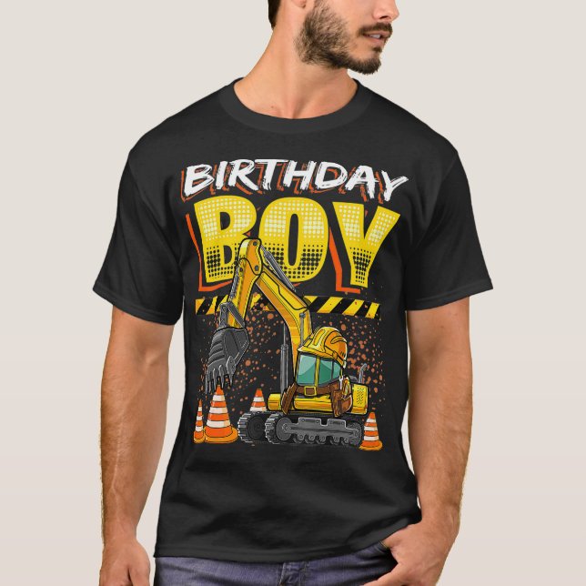 Birthday Boy Excavator Construction Vehicle Boys T-Shirt (Front)