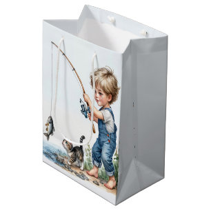 Birthday Boy Fishing With a Kitten Medium Gift Bag