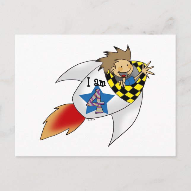 Birthday boy in a rocket postcard (Front)