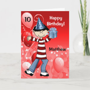 Birthday Boy in Red and Blue with Age Card