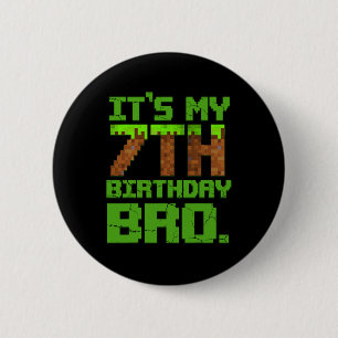 Birthday Boy It's My 7th Birthday Gamer Pixel Numb 6 Cm Round Badge