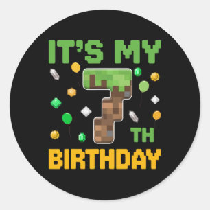 Birthday Boy It's My 7th Birthday Gamer Pixel Numb Classic Round Sticker