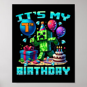 Birthday Boy Its My 7th Birthday Gamer Pixel Numbe Poster