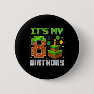 Birthday Boy It's My 8th Birthday Gamer Pixel Boy  6 Cm Round Badge