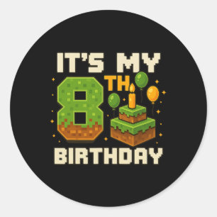 Birthday Boy It's My 8th Birthday Gamer Pixel Boy  Classic Round Sticker