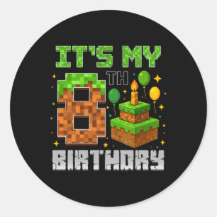 Birthday Boy It's My 8th Birthday Gamer Pixel Boy  Classic Round Sticker