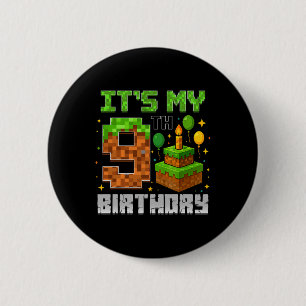 Birthday Boy It's My 9th Birthday Gamer Pixel Boy  6 Cm Round Badge