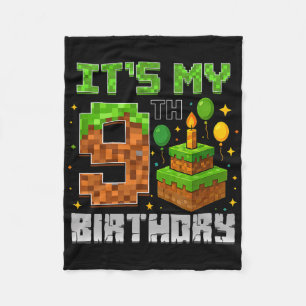 Birthday Boy It's My 9th Birthday Gamer Pixel Boy  Fleece Blanket