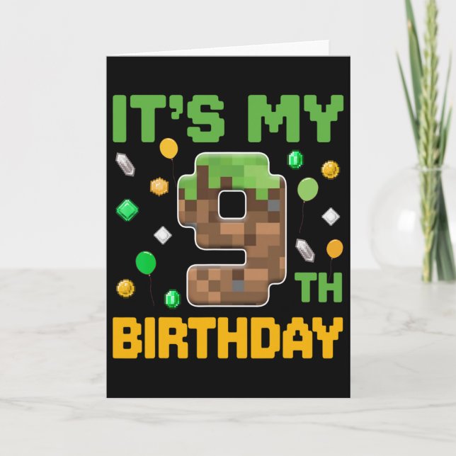 Birthday Boy It's My 9th Birthday Gamer Pixel Numb Card (Front)